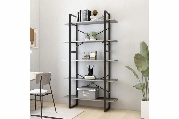 Bokhylle 5 Nivåer Betonggrå 100x30x175 Cm Sponplate - Bilde 6