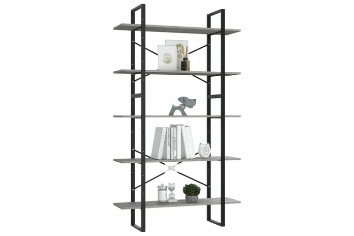 Bokhylle 5 Nivåer Betonggrå 100x30x175 Cm Sponplate - Bilde 10