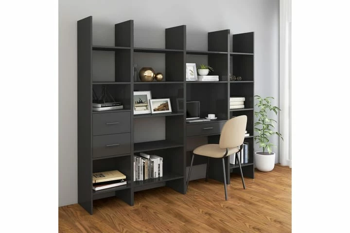 Bokhylle Høyglans Grå 40x35x180 Cm Sponplate - Bilde 12