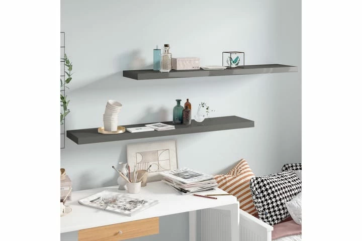 Flytende Vegghyller 2 Stk Høyglans Grå 120x23,5x3,8 Cm MDF - Bilde 15