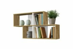 FMD Vegghengt Hylle Med 4 Rom Antikk Eik Og Blank Hvit