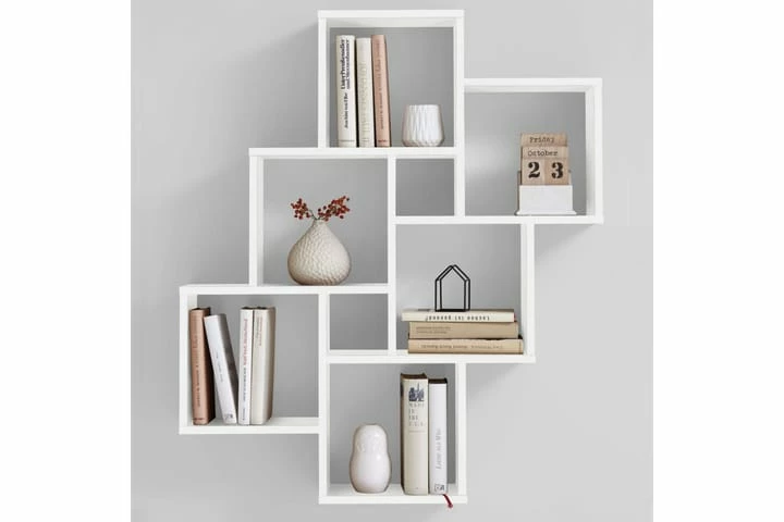 FMD Veggmontert Hylle Med 8 Rom Hvit