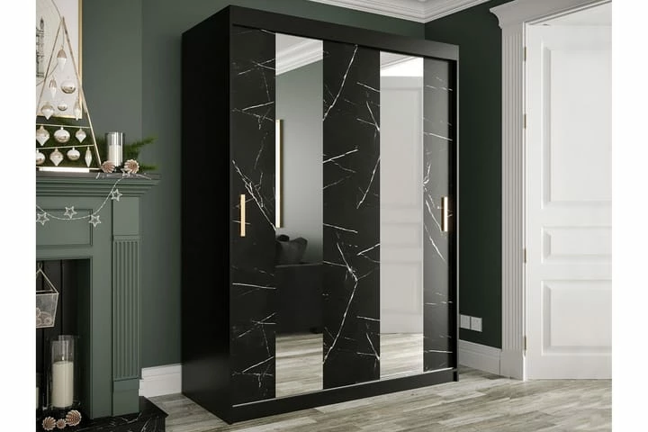 Marmuria Garderob Med Speil Midt 150 Cm Marmormønster - Bilde 9