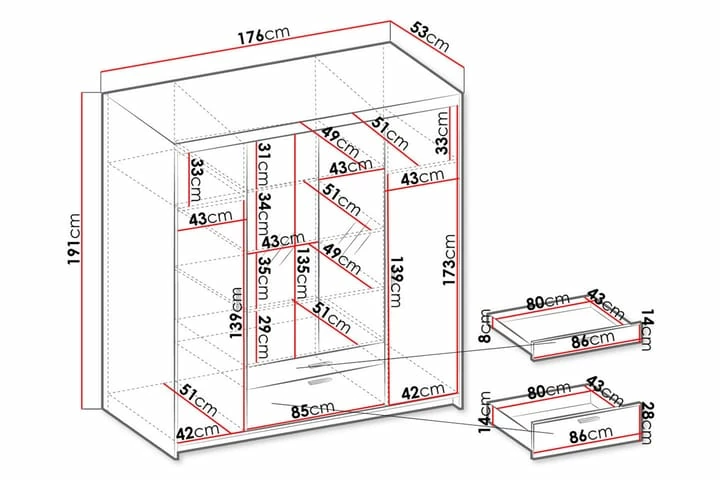 Norrbyn Garderobe Med Speil 53x190x176,3 Cm - Bilde 6