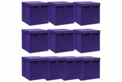 Oppbevaringsbokser Med Lokk 10 Stk Lilla 32x32x32 Cm Stoff