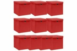 Oppbevaringsbokser Med Lokk 10 Stk Rød 32x32x32 Cm Stoff