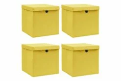 Oppbevaringsbokser Med Lokk 4 Stk Gul 32x32x32 Cm Stoff