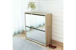 Skoskap 2 Høyder Speil Eik 63x17x67 Cm