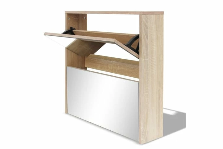 Skoskap 2 Høyder Speil Eik 63x17x67 Cm - Bilde 5