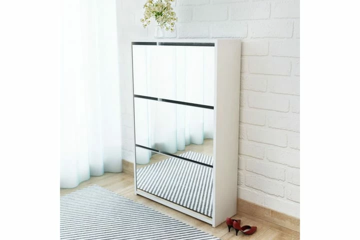 Skoskap 3 Høyder Speil Hvit 63x17x102,5 Cm - Bilde 8