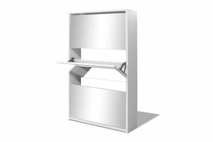 Skoskap 3 Høyder Speil Hvit 63x17x102,5 Cm - Bilde 9