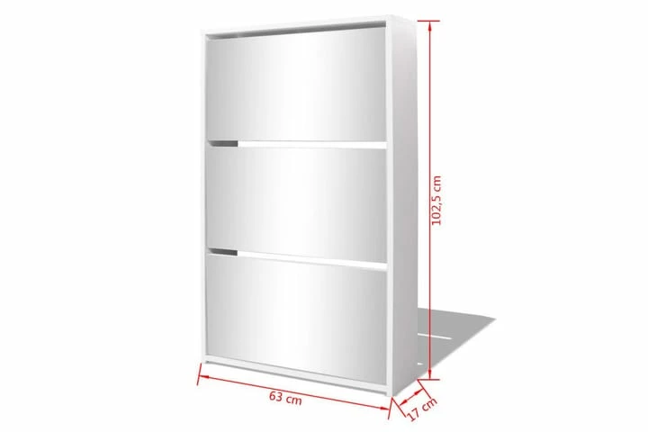 Skoskap 3 Høyder Speil Hvit 63x17x102,5 Cm - Bilde 5