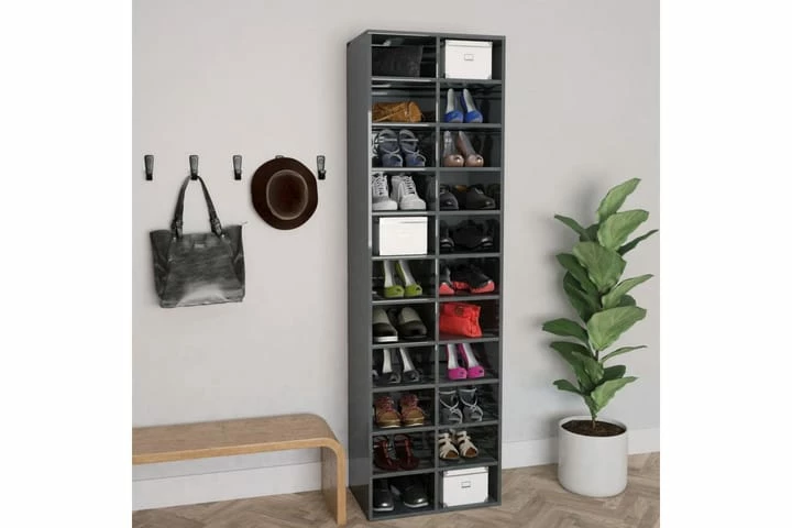 Skoskap Høyglans Grå 54x34x183 Cm Sponplate - Bilde 6