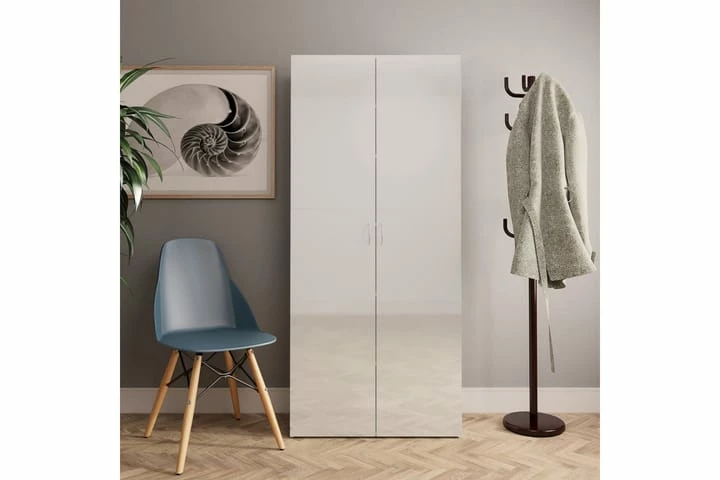 Skoskap Høyglans Hvit 80x35,5x180 Cm Sponplate - Bilde 12