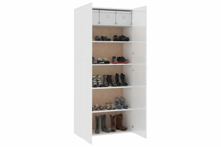 Skoskap Høyglans Hvit 80x35,5x180 Cm Sponplate - Bilde 6