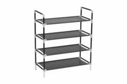 Skostativ Med 4 Hyller Metall Og Ikke-vevet Stoff Svart