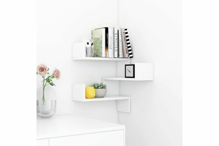 Veggmontert Hjørnehylle Hvit 40x40x50 Cm Sponplate - Bilde 10
