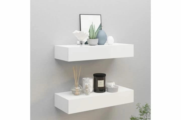 Veggmonterte Skuffehyller 2 Stk Hvit 60x23,5x10 Cm MDF - Bilde 18