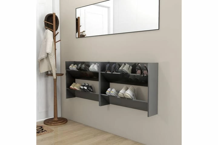 Veggskoskap 2 Stk Høyglans Grå 80x18x60 Cm Sponplate - Bilde 2