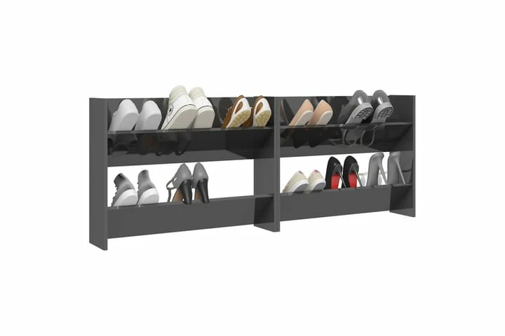 Veggskoskap 2 Stk Høyglans Grå 80x18x60 Cm Sponplate - Bilde 16