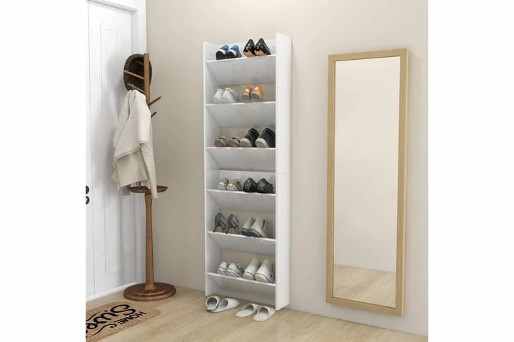 Veggskoskap 2 Stk Høyglans Hvit 60x18x90 Cm Sponplate - Bilde 2