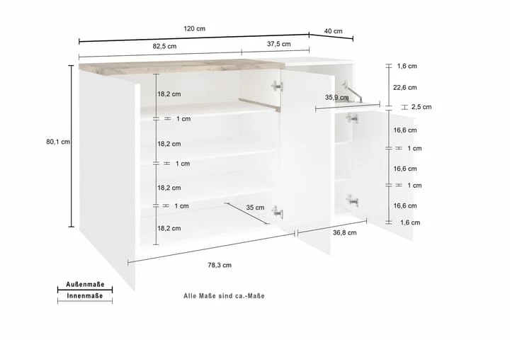 Zetera Skoskap 120x40 Cm 3 Dører - Bilde 6